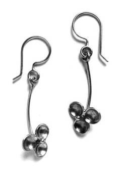 PETAL $115-sterling silver earrings of three convex petals that spin on the stamen (1" long not including ear wire)
